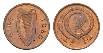 Ирландия 1/2 пенни 1980 мифологическая птица лира KM 19 бронза aUNC 4690-265