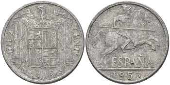 Испания 10 сентимо 1953 Франсиско Франко (1939 - 1975) KM 766 алюминий 4155-251