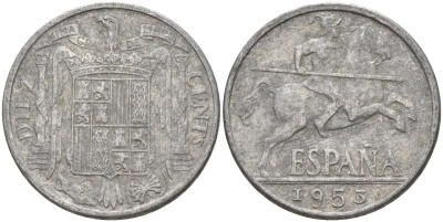 Испания 10 сентимо 1953 Франсиско Франко (1939 - 1975) KM 766 алюминий 4155-251