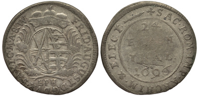 Саксония 1/24 талера 1696 E.P.H. KM 645 серебро    413-5621
