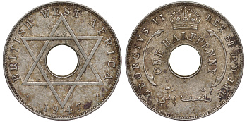 Британская Западная Африка 1/2 пенни 1947 H, Георг VI KM 18 медно-никель 25-1311