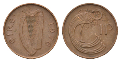 Ирландия 1 пенни 1976 мифологическая птица лира KM 20 бронза 4690-363