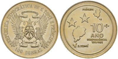 Сан-Томе и Принсипи 100 добра 1985 10 лет Независимости KM 42 медно-никель UNC 00-00