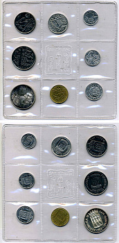 Сан-Марино годовой набор из 8 монет 1973 1, 2, 5, 10, 20, 50, 100 и 500 лир ребёнок держит голубя KM 22-29, в оригинальной пластиковой запайке серебро KM MS2 серебро UNC 3-4-5-17