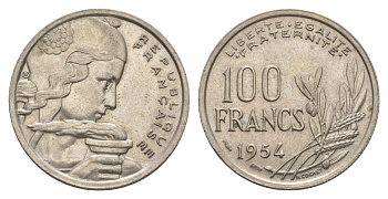 Франция 100 франков 1954 KM 919 медно-никель 4629-1016