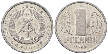 ГДР 1 пфенниг 1980 А KM 8.2 алюминий 4623-361
