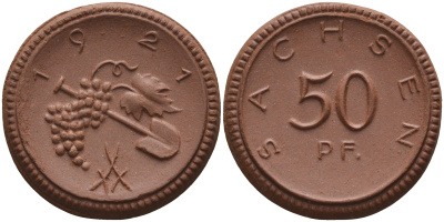 Саксония 50 пфеннигов 1921 виноград и лопата J. N 54 фарфор 1094-5-81