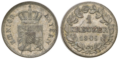 Бавария 1 крейцер 1849 Максимилиан II (1848-1864) KM 452 серебро 4576-258