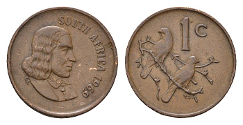 ЮАР 1 цент 1969 Ян ван Рибек (1619-1677), South Africa, легенда на африкаанс, капские воробьи KM 65.1 бронза 4690-1158