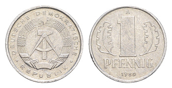 ГДР 1 пфенниг 1980 A KM 8.2 алюминий 4647-764