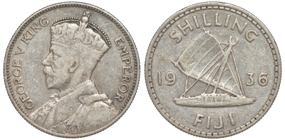Фиджи 1 шиллинг 1936 Георг V (1910-1936), парусник KM 4 серебро 91-1036
