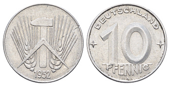 ГДР 10 пфеннигов 1952 A KM 7 алюминий 4697-624