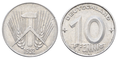 ГДР 10 пфеннигов 1952 A KM 7 алюминий 4697-624