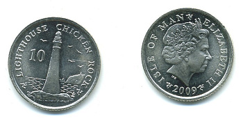 ОСТРОВ МЭН 10 ПЕНСОВ 2009 МАЯК НА КУРИНОЙ СКАЛЕ KM 1256 медно-никель UNC 540-321