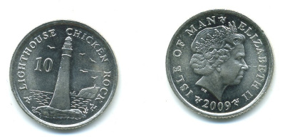 ОСТРОВ МЭН 10 ПЕНСОВ 2009 МАЯК НА КУРИНОЙ СКАЛЕ KM 1256 медно-никель UNC 540-321