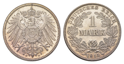 Германия 1 марка 1915 G, Вильгельм II (1888-1918) KM 14, J. 17 серебро aUNC 4626-256