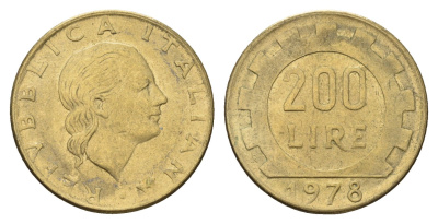 Италия 200 лир 1978 R, шестерня KM 105 алюминиевая бронза 4638-547