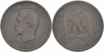 ФРАНЦИЯ 10 САНТИМОВ 1856 MA, НАПОЛЕОН III (1852-1870) KM 771.6, LE FRANC 133.37 бронза 38-1145