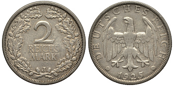 ГЕРМАНИЯ 2 РЕЙХСМАРКИ 1925 J J. 320, KM 45 серебро 413-3122