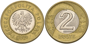 Польша 2 злотых 2009 MW KM 283 биметалл 4561-445