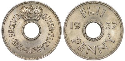 Фиджи 1 пенни 1957 Елизавета II KM 21 медно-никель UNC 51-3713