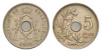 Бельгия 5 сантимов 1928 Belgique, Альберт I (1909-1934) KM 66 медно-никель aUNC 4640-1032