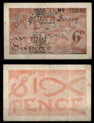 Джерси 6 пенсов ND (1941-1942) Pick 1 бумага 451-1283-1