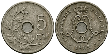 Бельгия 5 сантимов 1905 Belgie KM 55 медно-никель 4173-137