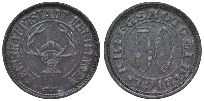 Германия, Ройтлинген 50 пфеннигов 1918 Баден-Вюртемберг, нотгельд Funck 446.1b цинк 4121-454