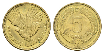 Чили 5 сентесимо 1970 KM 190 алюминиевая бронза UNC 4688-254