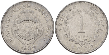 КОСТА-РИКА 1 КОЛОН 1989 с KM 210.2 нержавеющая сталь 67-1034