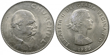 Великобритания 1 крона (5 шиллингов) 1965 Уинстон Черчилль, Елизавета II (1952-2022) KM 910, Spink 4144 медно-никель 4537-1122