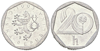 Чехия 20 геллеров 1993 KM 2.1 алюминий UNC 4618-169