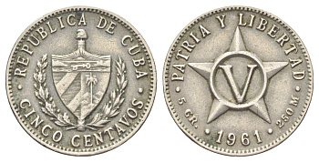 Куба 5 сентаво 1961 KM 11.3 алюминий 4701-1018