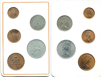 Великобритания набор из 5 монет 1968-1971 официальный набор в буклете с сертификатом KM MS 102 UNC 00-00