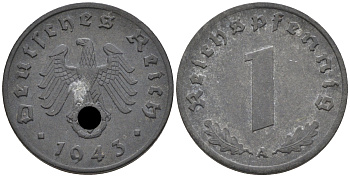 Германия 1 рейхспфенниг 1943 A KM 97, J. 369 цинк    4594-1266
