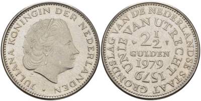 Нидерланды 2 1/2 гульдена 1979 400 лет Утрехтскому союзу, Юлиана (1949-1980) KM 197 никель 32-1222