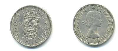 Великобритания 1 шиллинг 1964 Елизавета II (1952-2022), Английский герб KM 904, Spink 4147 медно-никель 23-954