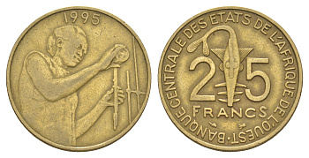 Западная Африка (BCEAO) 25 франков 1995 KM 9 алюминиевая бронза 4656-855