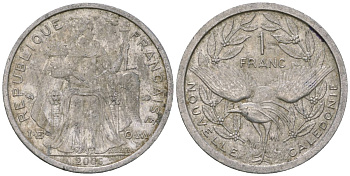 Французская Новая Каледония 1 франк 2006 птица кагу, (IEOM) KM 10, Schoen 10, Lec 52k алюминий 51-311