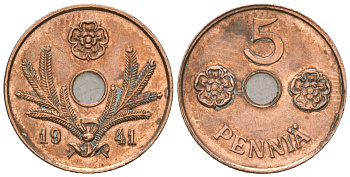 Финляндия 5 пенни 1941 KM 64 медь 4174-743
