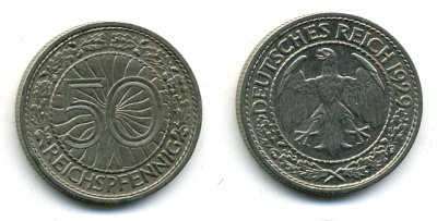 Германия 50 рейхспфеннигов 1929 А KM 49, J. 324 никель 58-527