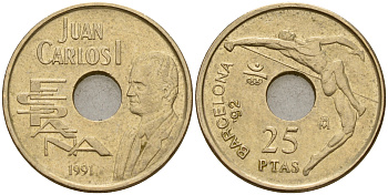 Испания 25 песет 1991 XXV летние Олимпийские игры 1992 года в Барселоне, прыжки в высоту KM 850 алюминиевая бронза    4598-1169