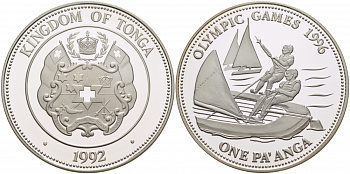 Тонга 1 паанга 1992 XXVI летние Олимпийские игры 1996 года в Атланте, парусный спорт KM 156 серебро PROOF 04-101-31