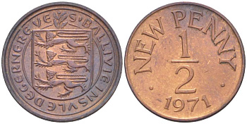 Гернси 1/2 пенни 1971 Елизавета II (1952-2022), герб KM 20 бронза UNC 4519-655