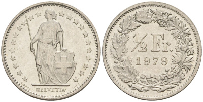 Швейцария 1/2 франка 1979 KM 23a медно-никель 4608-533