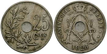 Бельгия 25 сантимов 1926 Belgie KM 69 медно-никель 4165-921
