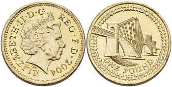Англия 1 фунт 2004 МОСТ ФОРТ-БРИДЖ В ШОТЛАНДИИ KM 1048, Spink 4595 никель латунь 88-526