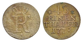 Пруссия 1/48 талера 1778 A, Фридрих II (1740-1786) KM 327 серебро 1525-1233