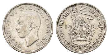 Великобритания 1 шиллинг 1937 Георг VI (1936-1952), Английский герб KM 853, Spink 4082 серебро 4116-1217